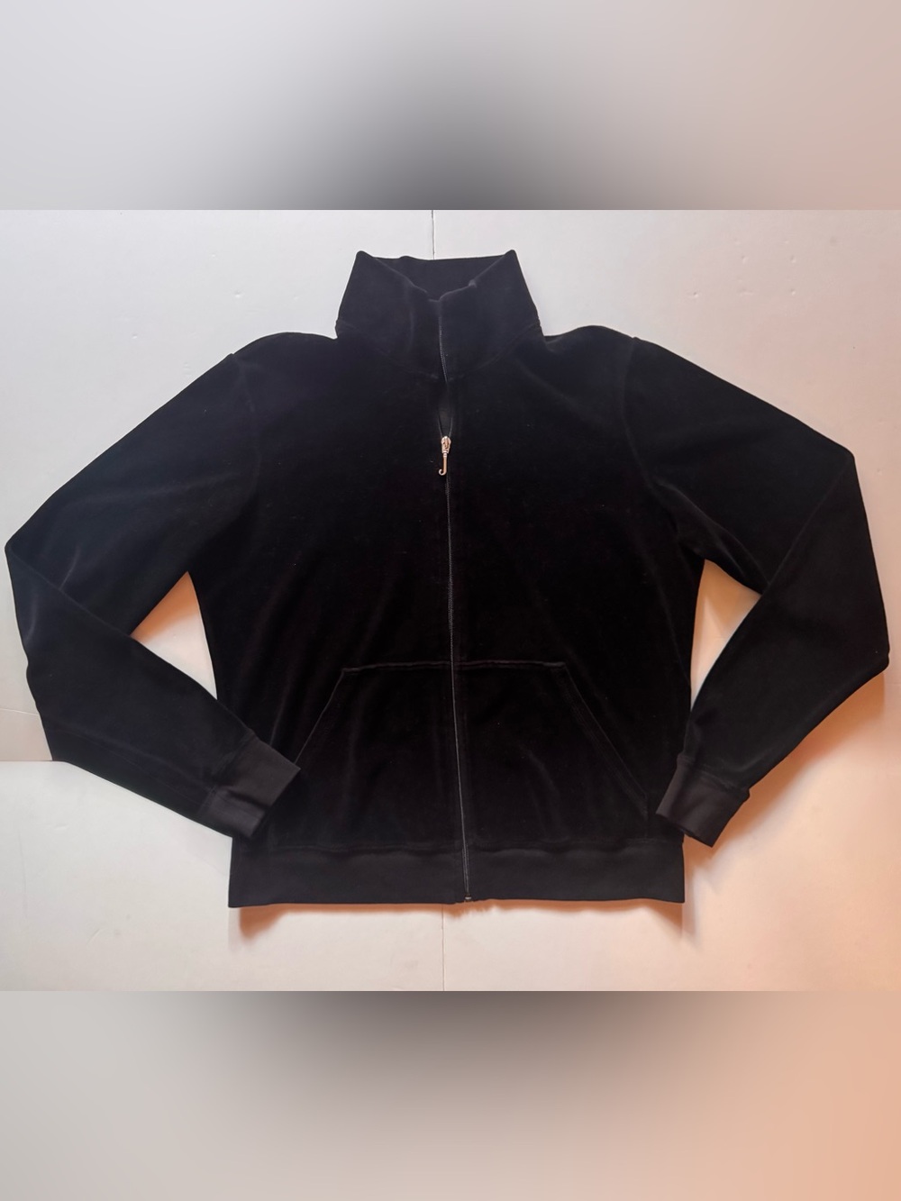 Authentic Vintage Juicy Couture Black Velour Zip-Up Sweater Size XL